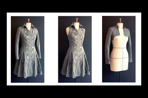 The trench coat separates to become a dress and a bolero jacket